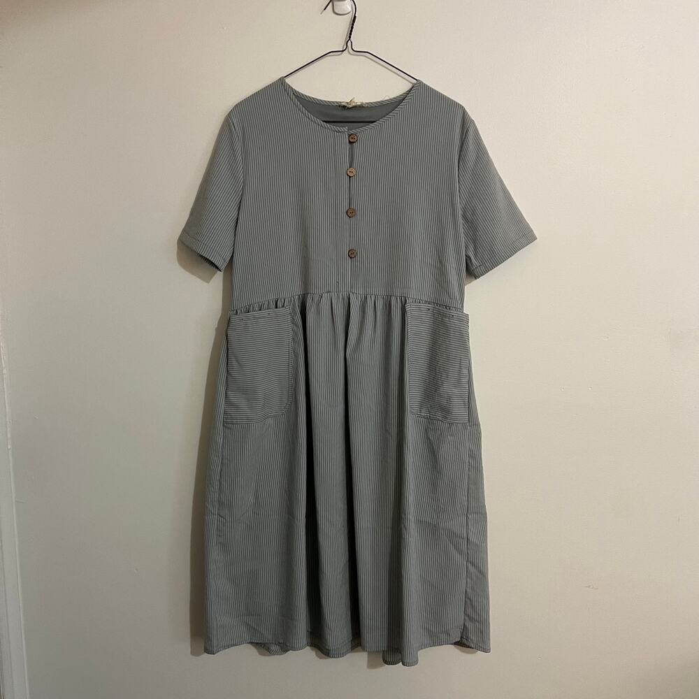 Hidden Alley Striped Midi Dress M bluegray Cotton New England Fisherman Nautical